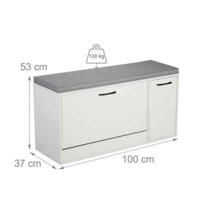 Shoe Storage Bench with Padded Seat and Cupboard
