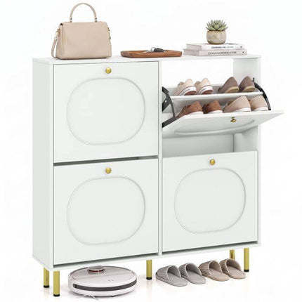 Shoe Storage Cabinet with 4 Flip Drawers, White