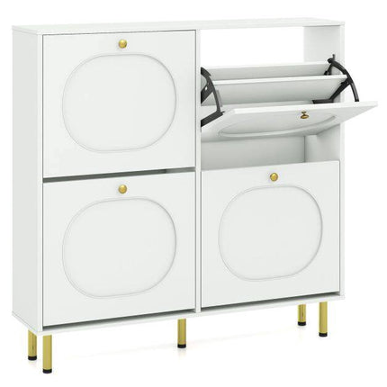 Shoe Storage Cabinet with 4 Flip Drawers, White