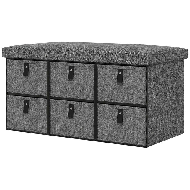 Schoenenbank met 6 dozen, bank, garderobebank met linnenlook, schoenenkist voor 6 paar schoenen, voor hal, hal, donkergrijs, 76,5 x 38 x 38 cm Aosom