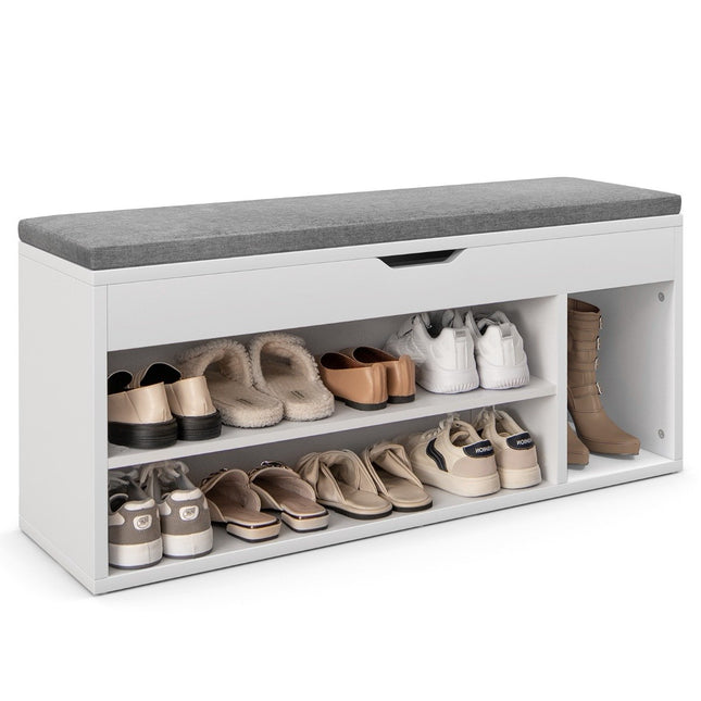 Schoenenbank met zitvlak en opbergruimte 104 x 30 x 48 cm garderobebank schoenenrek hout grijs