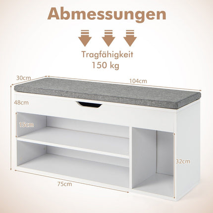 Shoe bench with seat and storage space 104 x 30 x 48 cm wardrobe bench shoe rack wood grey