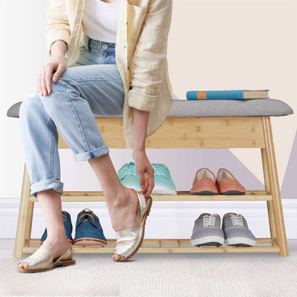 Shoe bench with seat and storage space