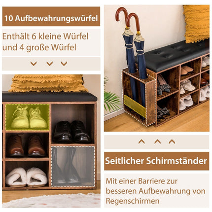 Shoe bench with umbrella stand Entrance bench with adjustable shelf 110 x 30 x 52 cm