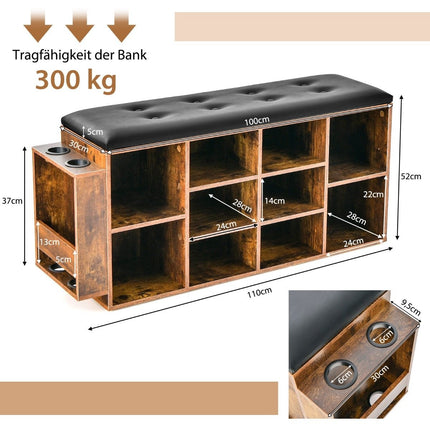 Shoe bench with umbrella stand Entrance bench with adjustable shelf 110 x 30 x 52 cm