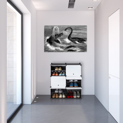 Shoe cabinet black and white with 12 compartments