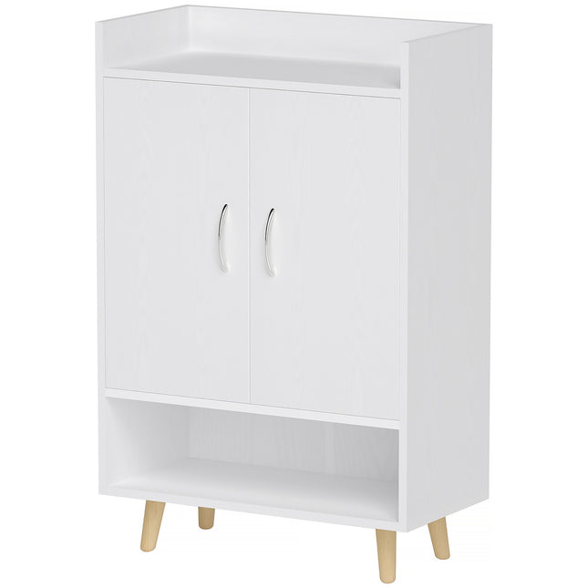 Schoenenkast, schoenenrek met deuren en planken, voor 12 schoenen, moderne schoenenladekast, schoenenrekken voor gangen en entrees, massief hout, 60 x 30 x 92 cm, wit