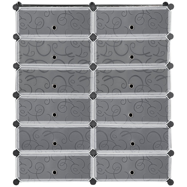 Schoenenkast met 12 vakken, modulaire plank voor 12 paar schoenen, doe-het-zelf-insteekplank, schoenenopberger voor de gang, zwart, 49 x 37 x 108 cm Aosoom