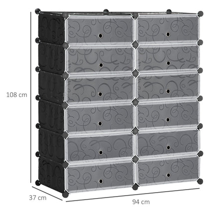 Modular Shoe Cabinet - 12 Compartment Black DIY Storage