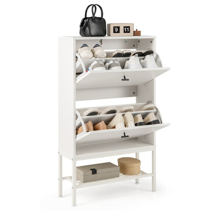 Shoe cabinet with 2 flaps &amp; 4 shelves &amp; Open shelf shoe tipper shoe rack white
