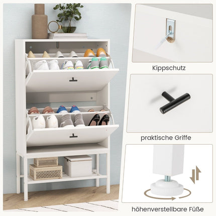 Shoe cabinet with 2 flaps &amp; 4 shelves &amp; Open shelf shoe tipper shoe rack white
