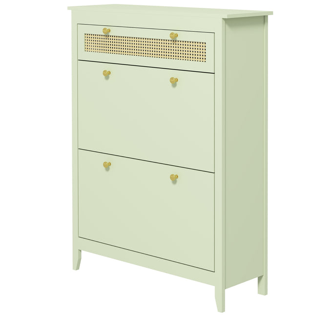 Schoenenkast met 2 kleppen, schoenenkantelaar met lade, schoenenrek, schoenenladekast voor 12 paar schoenen, schoenenrek voor entree, hal 88 x 30 x 120 cm, groen Aosoom