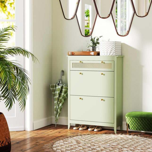 Schoenenkast met 2 kleppen, schoenenkantelaar met lade, schoenenrek, schoenenladekast voor 12 paar schoenen, schoenenrek voor entree, hal 88 x 30 x 120 cm, groen Aosoom