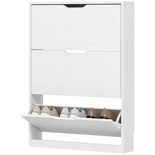 Schoenenkast met 3 kleppen, schoenenrek, schoenenkantelaar, smalle schoenenkist voor 9-12 paar schoenen 80 x 17 x 108 cm, wit Aosoom