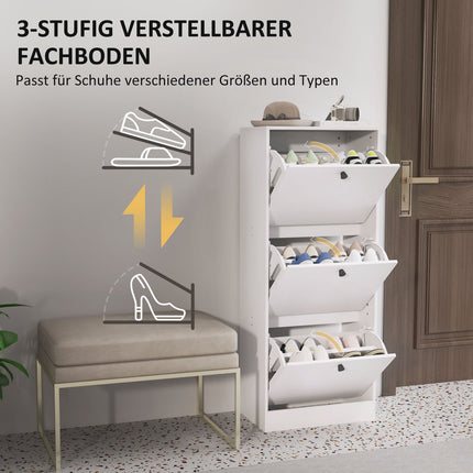 Shoe cabinet with 3 flaps, adjustable for 12 pairs