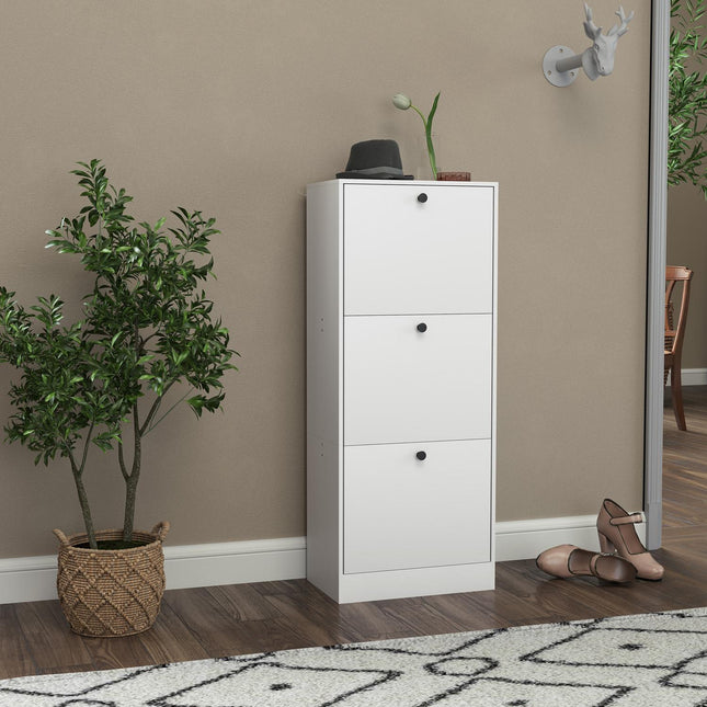 Schoenenkast met 3 kleppen, schoenenkantelaar, schoenenrek met verstelbare verdeler, smalle schoenenkist voor 12 paar schoenen 47 x 28 x 115 cm, wit Aosom