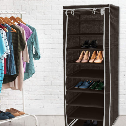 Shoe cabinet with fabric upholstery 9 shelves