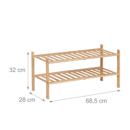 Shoe rack in bamboo 2 levels stackable