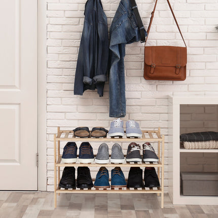 Shoe rack in bamboo 3 levels stackable