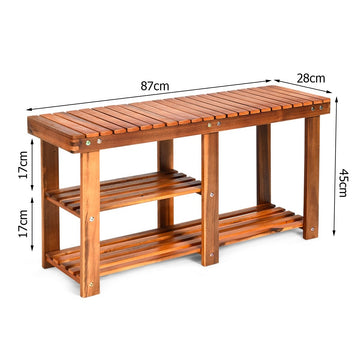 Shoe rack with bench & 2 shelves Shoe cabinet made of wood Shoe stand 87 x 28 x 45 cm