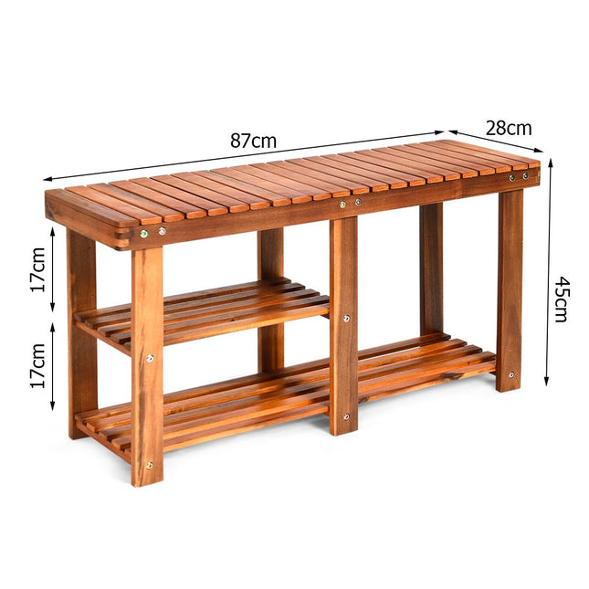 Schoenenrek met bankje & 2 planken Schoenenkast van hout Schoenenrek 87 x 28 x 45 cm