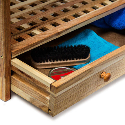 Shoe shelf in walnut wood with drawer