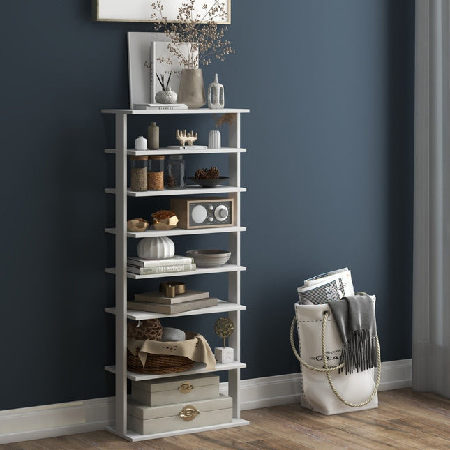 Schoenenrek 7-laags schoenenrek in retrostijl 45 x 25 x 110,5 cm wit