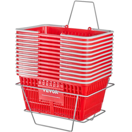 Shopping Basket Set of 12, 21L Plastic with Stand, Red