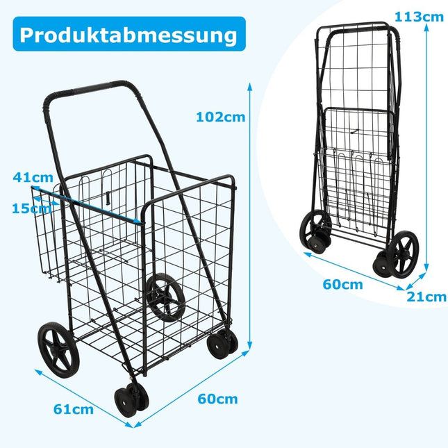 Shopping Cart with Oxford Lining, 120L Capacity, Foldable