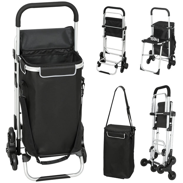 Shopping Trolley, 40L, 3-Wheel, Aluminum Frame, Seat