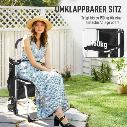 Shopping Trolley, 40L, 3-Wheel, Aluminum Frame, Seat