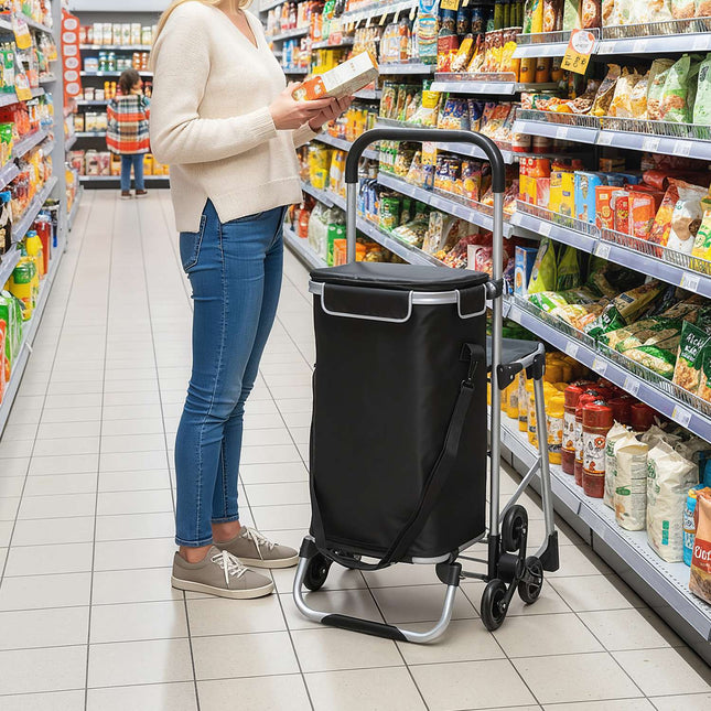 Shopping Trolley, 40L, 3-Wheel, Aluminum Frame, Seat