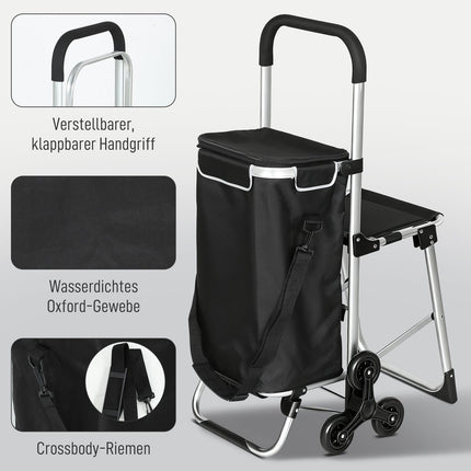 Shopping Trolley, 40L, 3-Wheel, Aluminum Frame, Seat