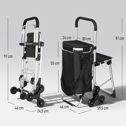 Shopping Trolley, 40L, 3-Wheel, Aluminum Frame, Seat