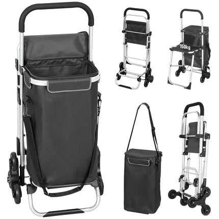 Shopping Trolley, 40L Oxford Bag, 3-Wheel Design, Dark Grey