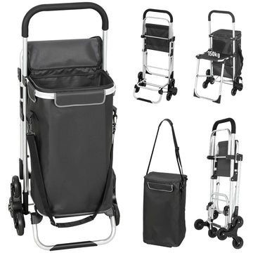 Shopping Trolley, 40L Oxford Bag, 3-Wheel Design, Dark Grey