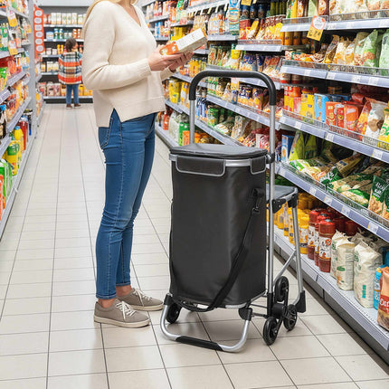 Shopping Trolley, 40L Oxford Bag, 3-Wheel Design, Dark Grey