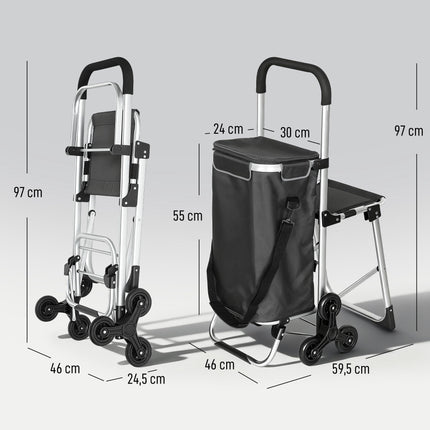 Shopping Trolley, 40L Oxford Bag, 3-Wheel Design, Dark Grey