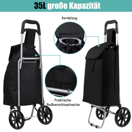 Shopping Trolley Cart, Foldable 32.8L, 35kg, 2 Wheels
