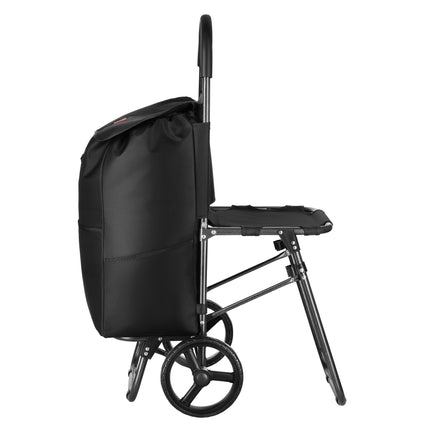 Shopping Trolley with Seat, 40L, Black, Steel Frame