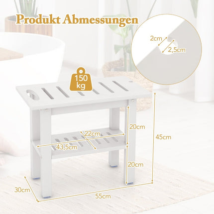 Shower Bench, Waterproof HDPE with Handle & Shelf, 150kg Capacity