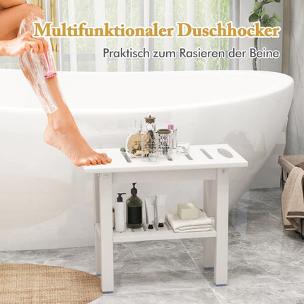 Shower Bench, Waterproof HDPE with Handle & Shelf, 150kg Capacity