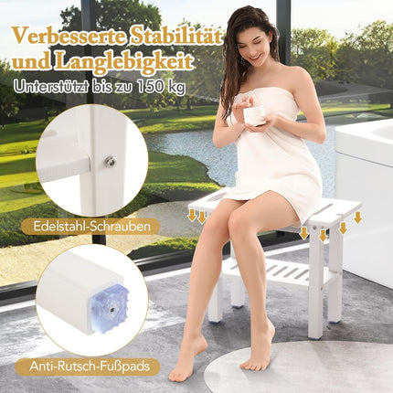 Shower Bench, Waterproof HDPE with Handle & Shelf, 150kg Capacity