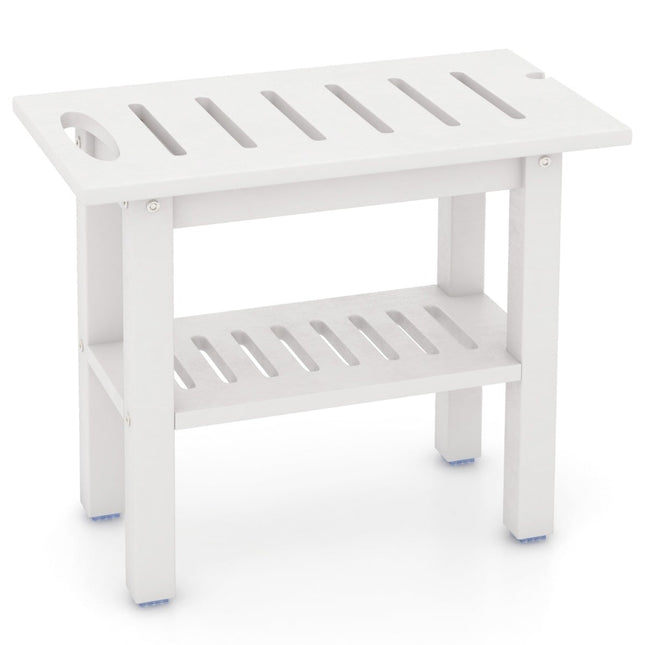 Shower Bench, Waterproof HDPE with Handle & Shelf, 150kg Capacity