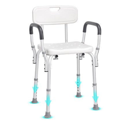 Shower Chair With Back, Adjustable Height, 350 lb, Non-Slip
