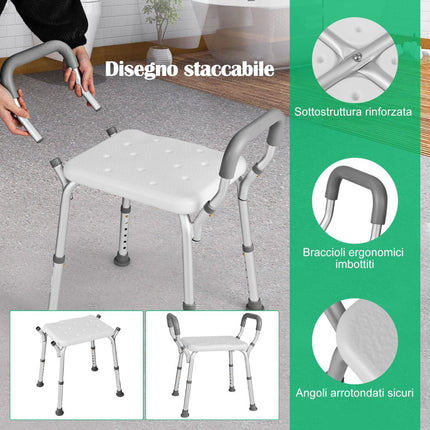 Shower Chair With Detachable Padded Arms, Height Adjustable