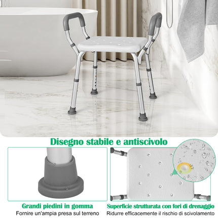 Shower Chair With Detachable Padded Arms, Height Adjustable