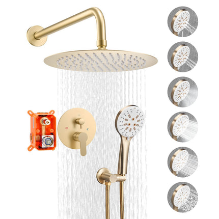 Shower Faucet Set, 10-Inch Rain Head, Handheld, Brushed Gold