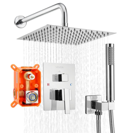 Shower Faucet Set, 10-Inch Square Rain Head, Handheld
