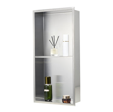 Shower Niche, 25 x 13 in Double Shelf 304 Stainless Steel